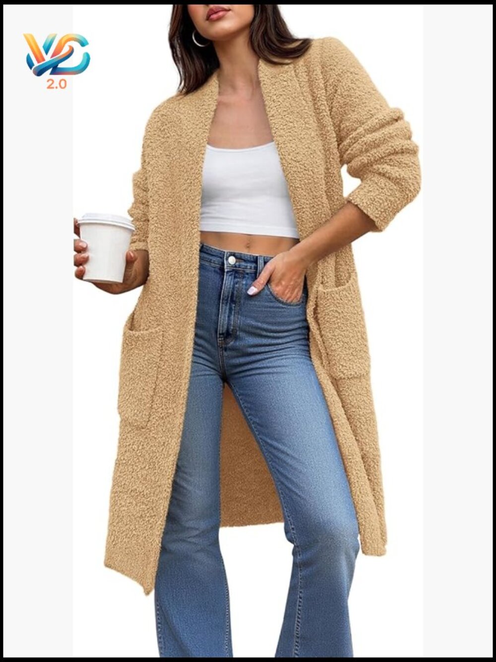 Oversized Long Cardigan Sweater with Pockets Cozy Knit Open Front